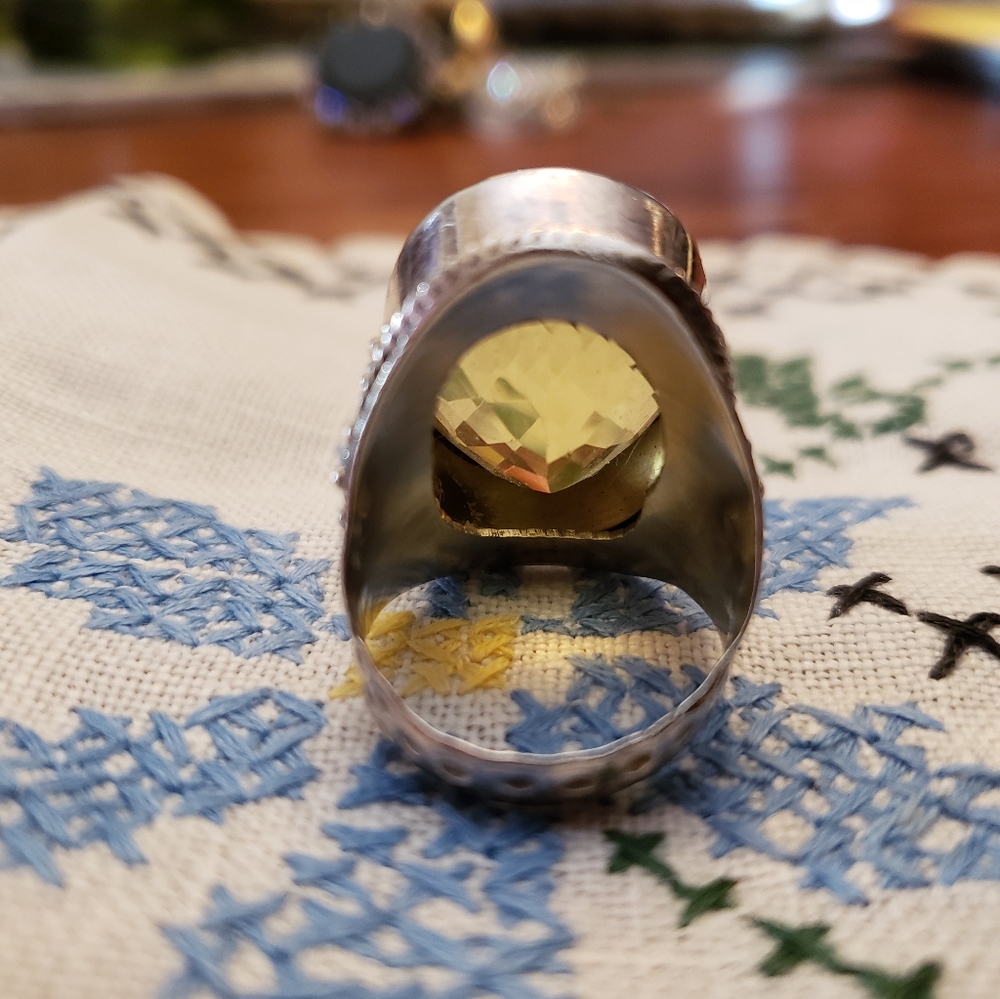 Sterling Large Lemon Quartz Ring - Picture 4 of 7
